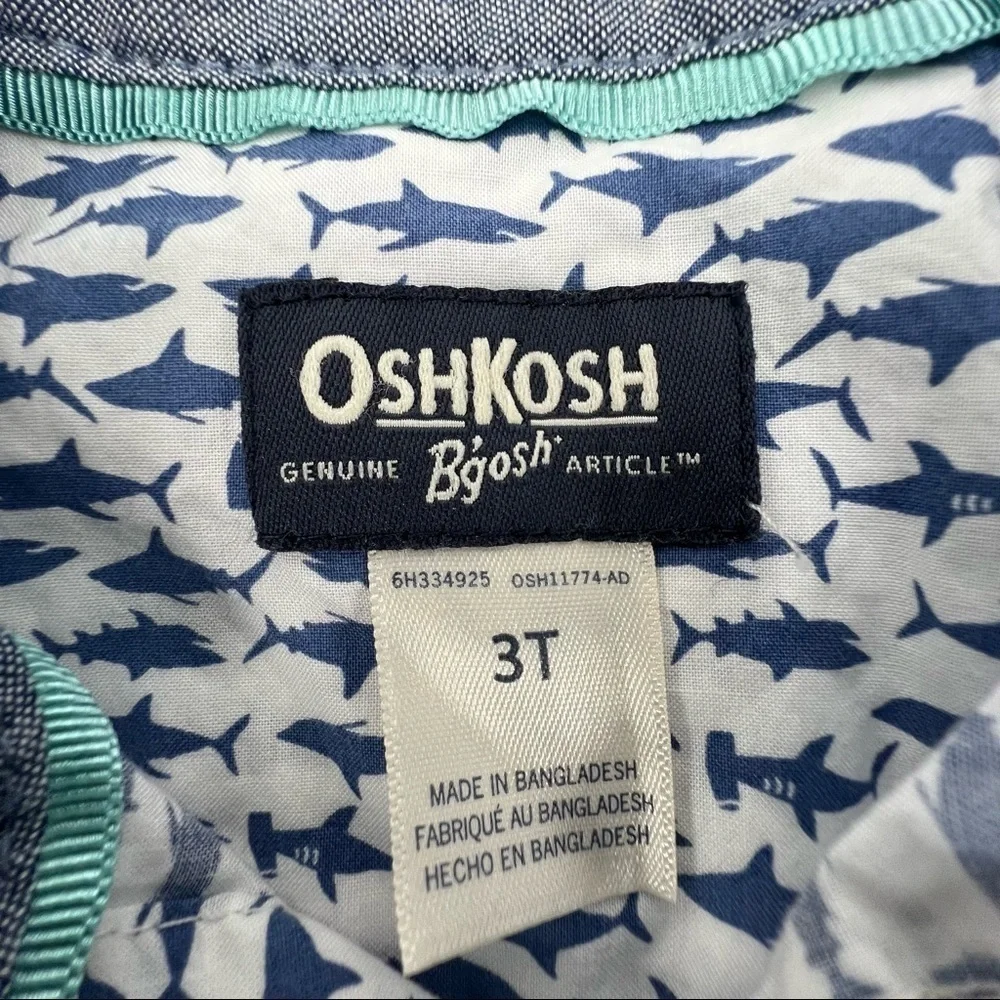OshKosh B'Gosh Blue Shark Button Up Collared Short Sleeve Shirt Size 3T Boys